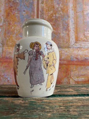 Ancien pot moutarde faïence Lunéville décor personnages XIXe Félix Potin