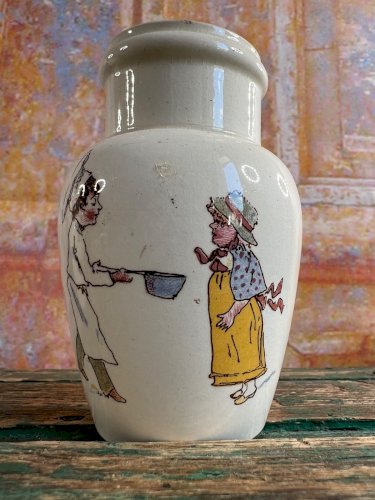 Ancien pot moutarde faïence Lunéville décor personnages XIXe Félix Potin
