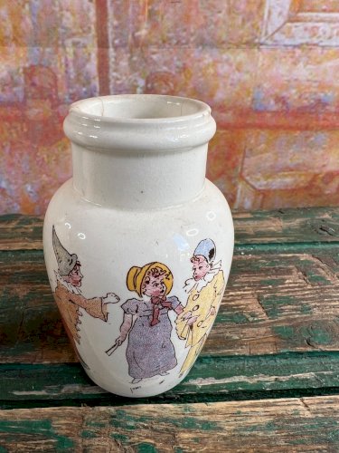 Ancien pot moutarde faïence Lunéville décor personnages XIXe Félix Potin