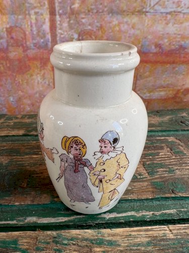 Ancien pot moutarde faïence Lunéville décor personnages XIXe Félix Potin