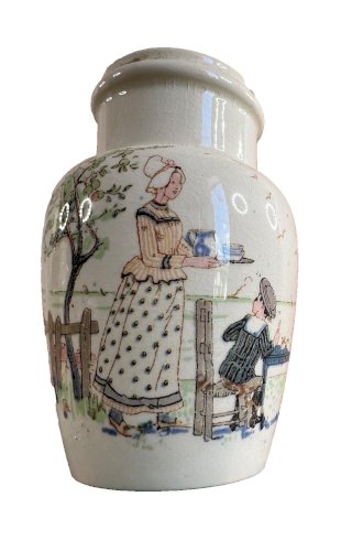 Ancien pot moutarde faïence Lunéville décor village XIXe Félix Potin
