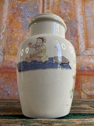 Ancien pot moutarde faïence Lunéville décor village XIXe Félix Potin