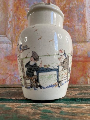 Ancien pot moutarde faïence Lunéville décor village XIXe Félix Potin