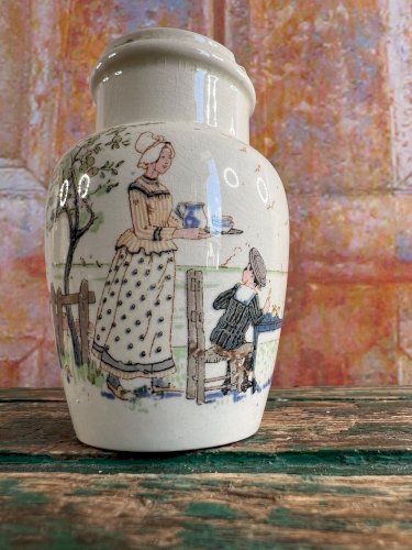 Ancien pot moutarde faïence Lunéville décor village XIXe Félix Potin