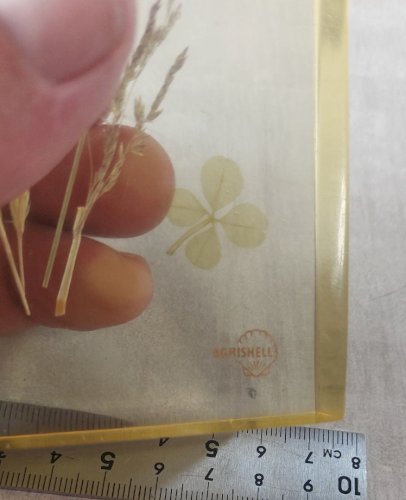 Ancien presse papier en résine, publicitaire, décor papillon, Agrishell