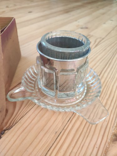 Ancien Presse-Raisin "UVA" en verre et métal avec boîte d'origine - Vintage