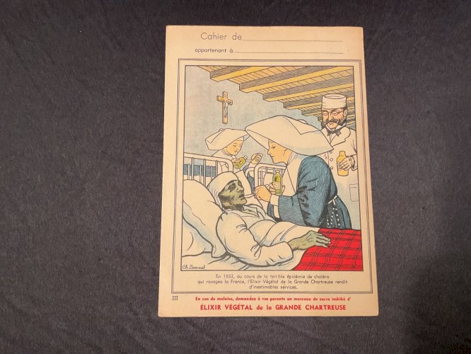 Ancien protège cahier pub ÉLIXIR VÉGÉTAL Chartreuse
