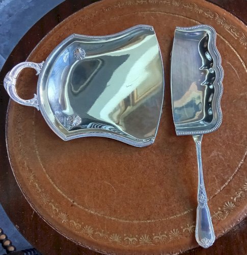 Ancien Ramasse Miette Métal Argenté Style Louis XV Orfèvre Roux Marquiand Lyon