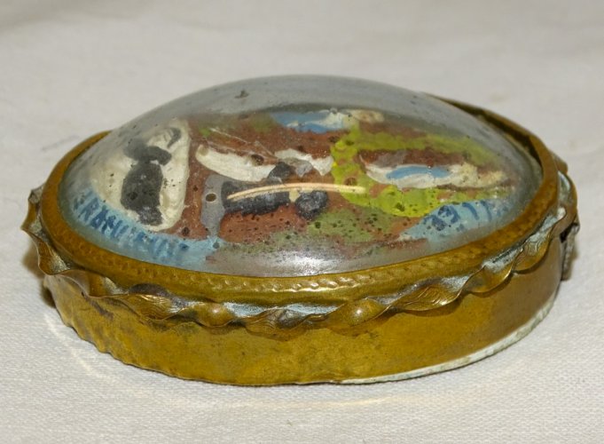 -ANCIEN RELIQUAIRE PLATRE GUERISON MIRACULEUSE JE SUIS L'IMMACULEE VERRE Bombé D