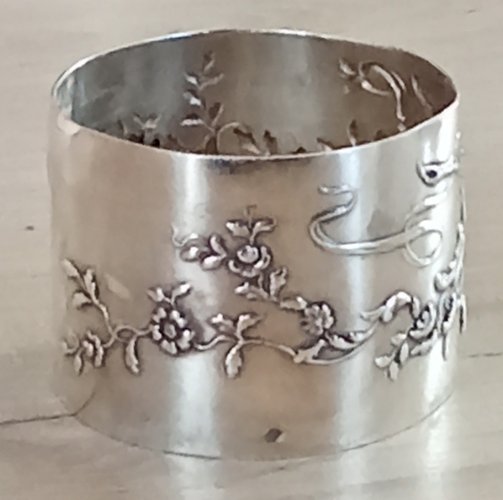 Ancien Rond De Serviette Art Nouveau Argent Massif Minerve Monogramme M 