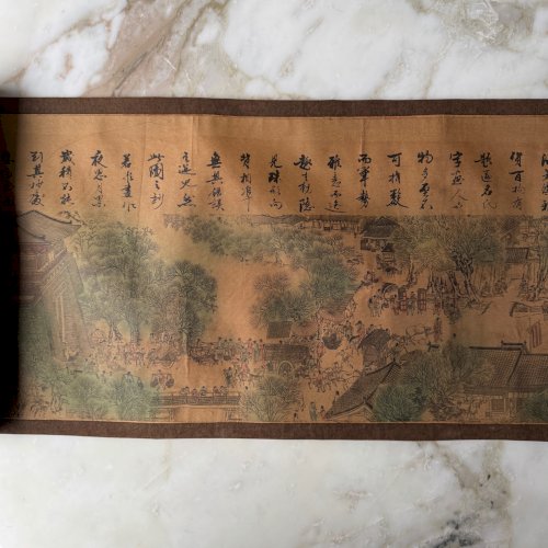 Ancien rouleau chinois 3 m de long gravure rehaussée fin XIXe M3913