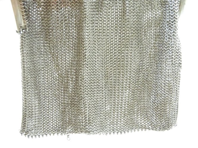 -ANCIEN SAC BOURSE MAILLES  METAL ARGENTE SAC A MAIN SAC DE BAL MINAUDIERE   D