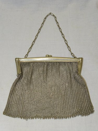-ANCIEN SAC BOURSE MAILLES  METAL ARGENTE SAC A MAIN SAC DE BAL MINAUDIERE   D