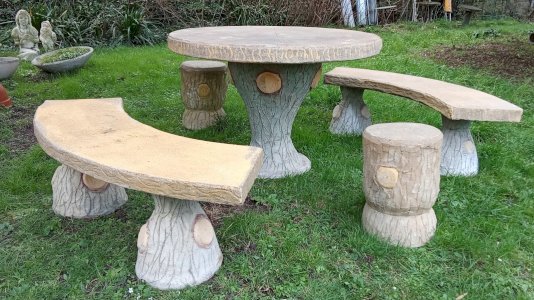 Old Garden Lounge 5 Pieces Outdoor Cement Imitation Wood 2 Half Moon Benches