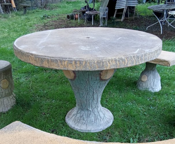 Ancien Salon Jardin 5 Pièces Extérieur Ciment Imitation Bois 2 Bancs Demi Lune