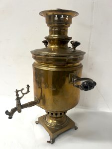 Ancien Samovar Russe en cuivre jaune XIX siècle