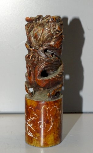 -ANCIEN SCEAU CHINOIS MARBRE 2 DRAGONS 5 BATONS de CIRE de COULEUR COLLECTION  D