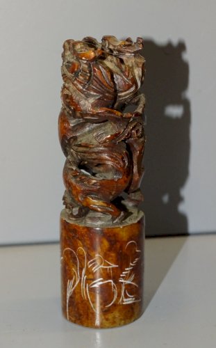 -ANCIEN SCEAU CHINOIS MARBRE 2 DRAGONS 5 BATONS de CIRE de COULEUR COLLECTION  D