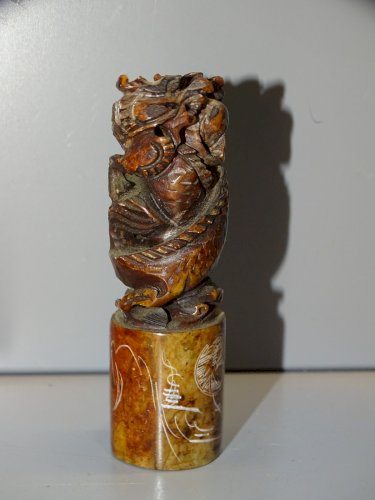 -ANCIEN SCEAU CHINOIS MARBRE 2 DRAGONS 5 BATONS de CIRE de COULEUR COLLECTION  D