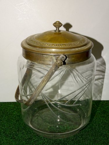 -ANCIEN SEAU A BISCUITS en VERRE AVEC QUELQUES MOTIFS VINTAGE COLLECTION   D