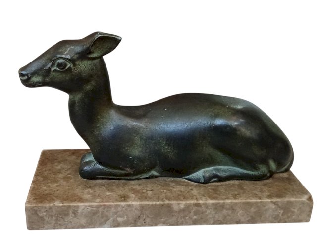 Ancien Serre Livre Biche Régule Marbre M Font Old Deer marble bookend