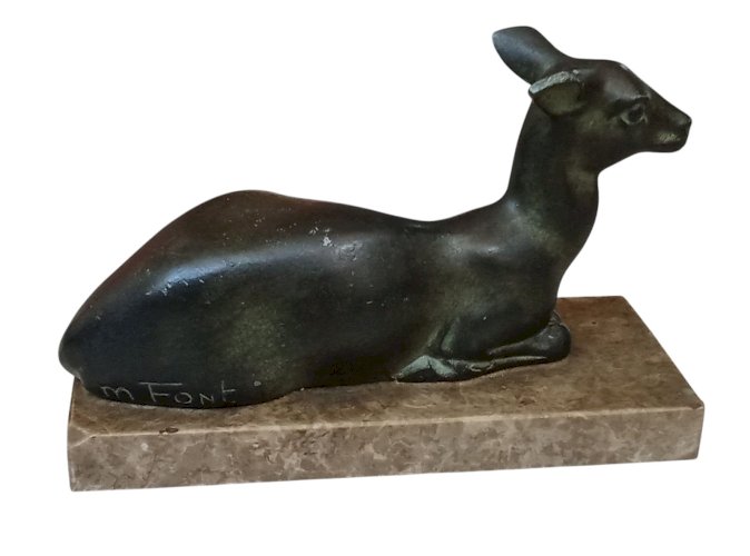 Ancien Serre Livre Biche Régule Marbre M Font Old Deer marble bookend
