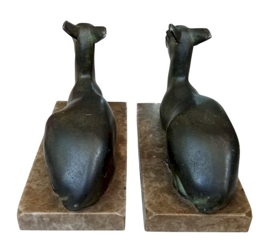 Ancien Serre Livre Biche Régule Marbre M Font Old Deer marble bookend