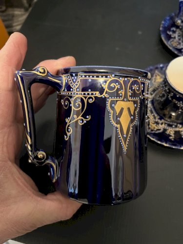 ancien service à cafe bleu décor perle et dorures HB  Choisy le Roi  9 pieces