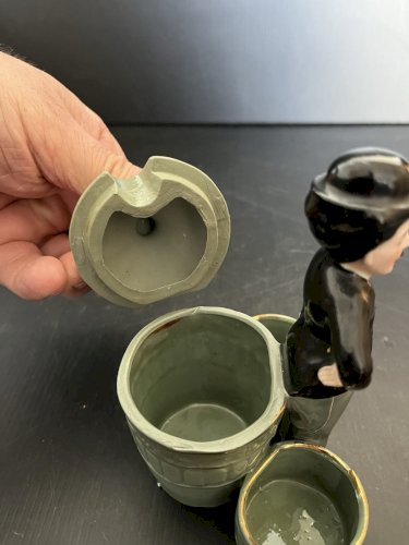 ancien service à condiments porcelaine déco CHAPLIN vintage 1900  humour cinéma