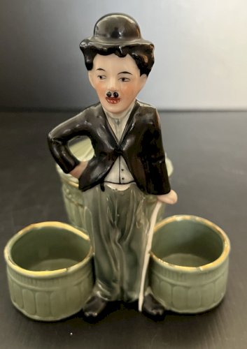 ancien service à condiments porcelaine déco CHAPLIN vintage 1900  humour cinéma