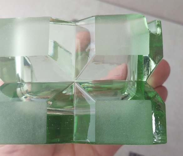 Ancien service à fumeur, briquet + cendrier, en verre, forme cube, vintage