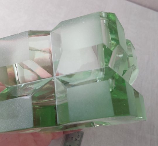 Ancien service à fumeur, briquet + cendrier, en verre, forme cube, vintage