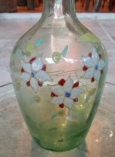 Ancien Service À Liqueur Carafon Verre Soufflé Décor Emaillé Art De La Table