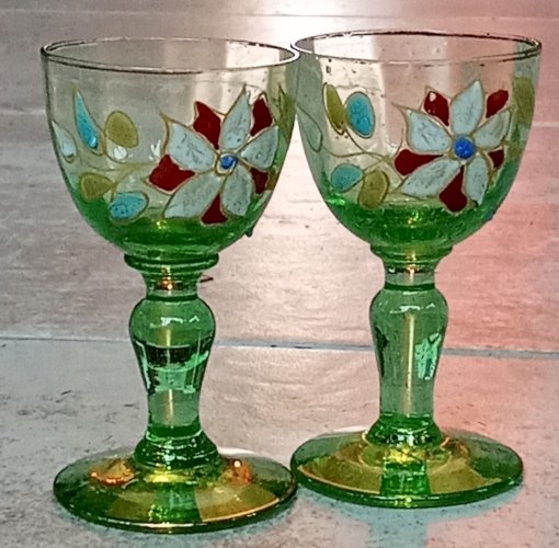 Ancien Service À Liqueur Carafon Verre Soufflé Décor Emaillé Art De La Table