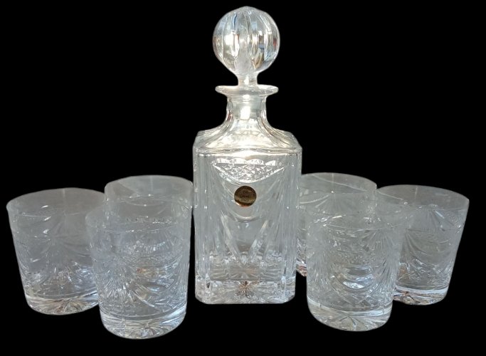Ancien Service À Whisky 6 Verres + Carafe Cristal Lorraine Les Grands Ducs