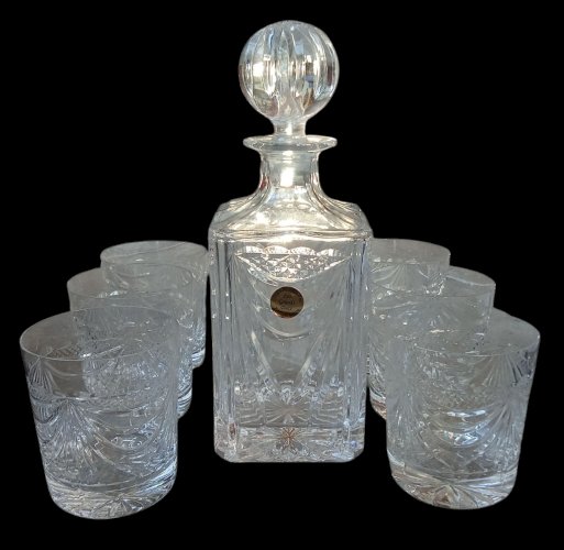 Ancien Service À Whisky 6 Verres + Carafe Cristal Lorraine Les Grands Ducs