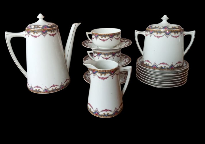Ancien Service Café A. Lanternier  & Cie Porcelaine Limoges 16 Pièces
