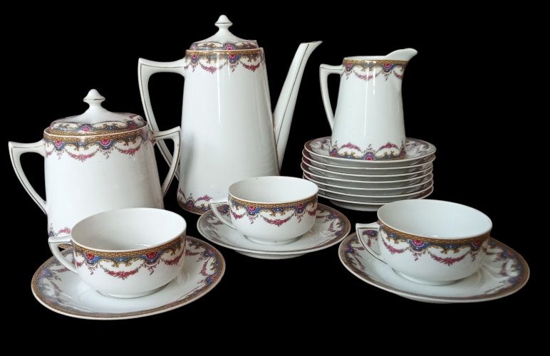 Ancien Service Café A. Lanternier  & Cie Porcelaine Limoges 16 Pièces