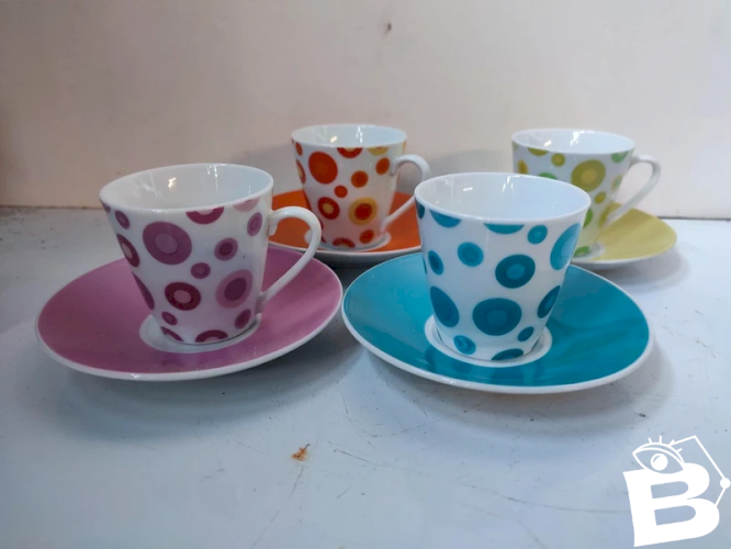 ancien service café -thé vintage coloré signé LBVYR en bon etat