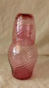 ANCIEN SERVICE DE NUIT CARAFE GOBELET EN VERRE MODELE BAMBOU**