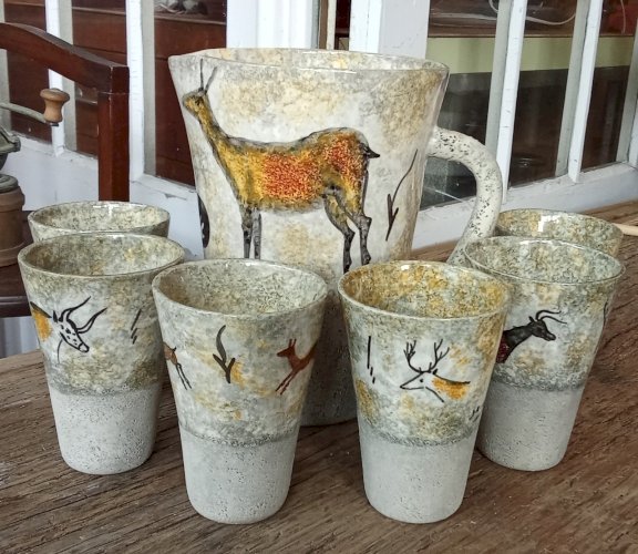 Ancien Service Pichet Mazagran Verre Lascaux Vallauris Jacky Jacqueline Gelb