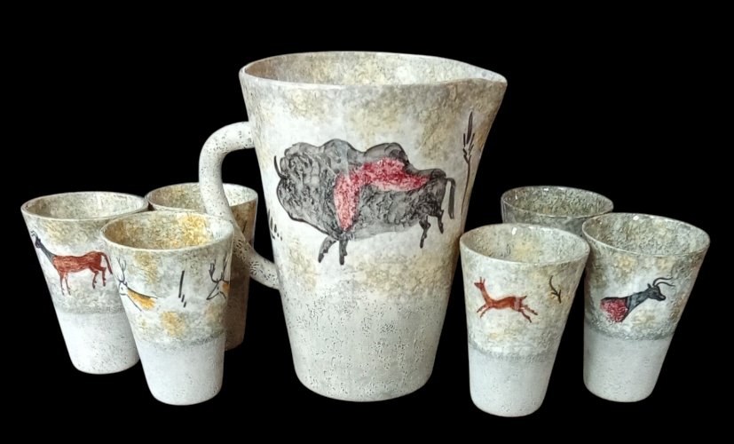 Ancien Service Pichet Mazagran Verre Lascaux Vallauris Jacky Jacqueline Gelb