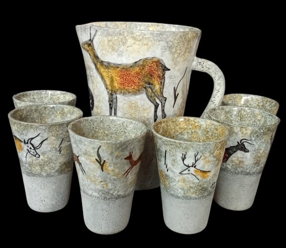 Ancien Service Pichet Mazagran Verre Lascaux Vallauris Jacky Jacqueline Gelb