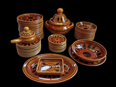 Ancien Service Vaisselle Assiette Plat Ocre Vintage Longchamp 64 Pièces