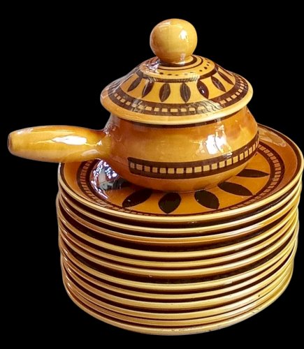 Ancien Service Vaisselle Assiette Plat Ocre Vintage Longchamp 64 Pièces