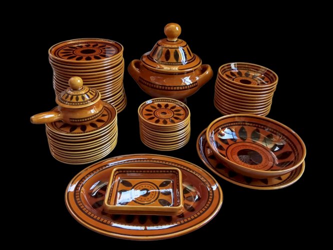 Ancien Service Vaisselle Assiette Plat Ocre Vintage Longchamp 64 Pièces