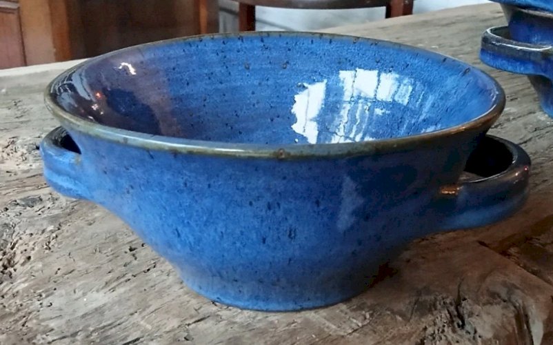 Ancien Service Vaisselle Grès Émaillé Bleu  Art De La Table Vintage 10 Pièces