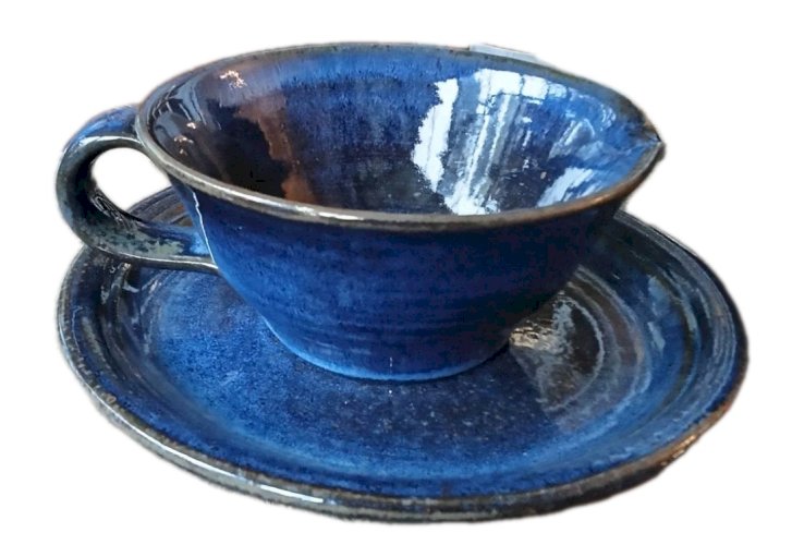 Ancien Service Vaisselle Grès Émaillé Bleu  Art De La Table Vintage 10 Pièces