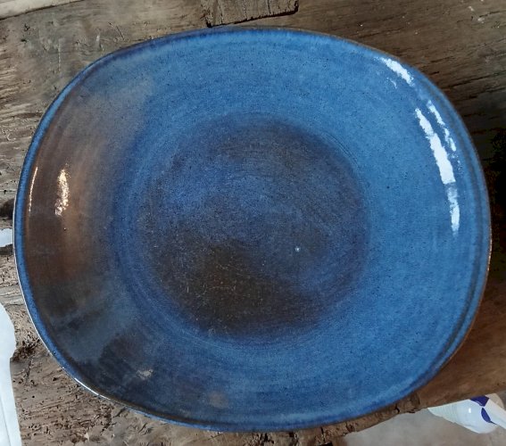 Ancien Service Vaisselle Grès Émaillé Bleu  Art De La Table Vintage 10 Pièces