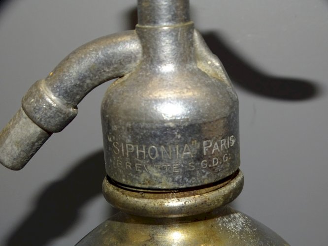 -ANCIEN SIPHON CAGE METAL SIPHONIA PARIS VERRE BLEU COLLECTION jus de grenier  D